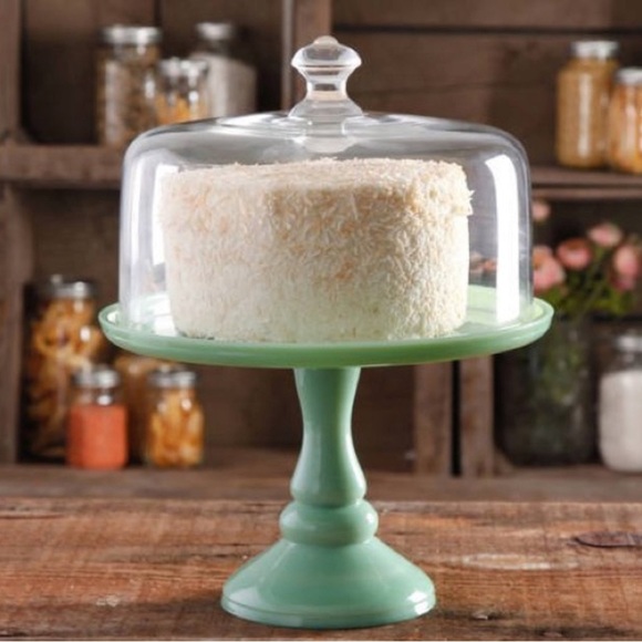 🌺 New Pioneer Woman 10"h Jadeite Footed Pedestal Cake Stand with Glass Dome Lid - Picture 1 of 6